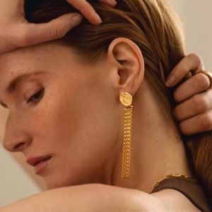 New 18k gold plated chain tassel dangle drop earrings